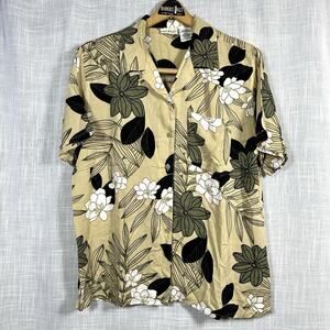 White Stag Hawaiian Brown Button Shirt Sz Large Rayon Floral Tropical Bloomcore